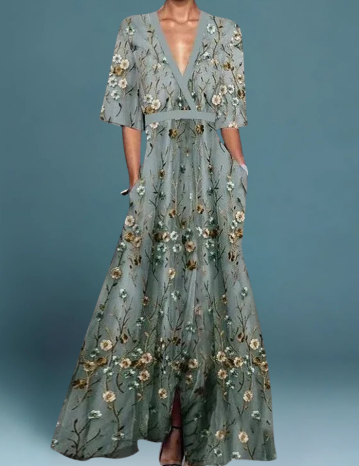 Lilla - Elegáns virágmintás maxi ruha
